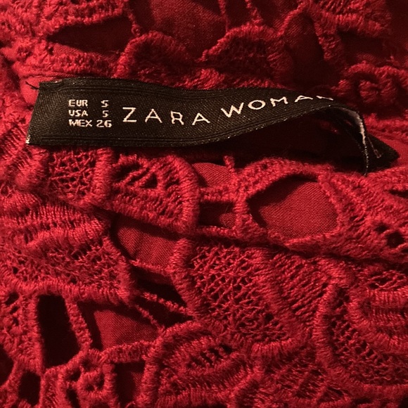 ZARA💫Women’s Burgundy Crochet Lace Overlay Mid Length Skirt - Picture 11 of 11